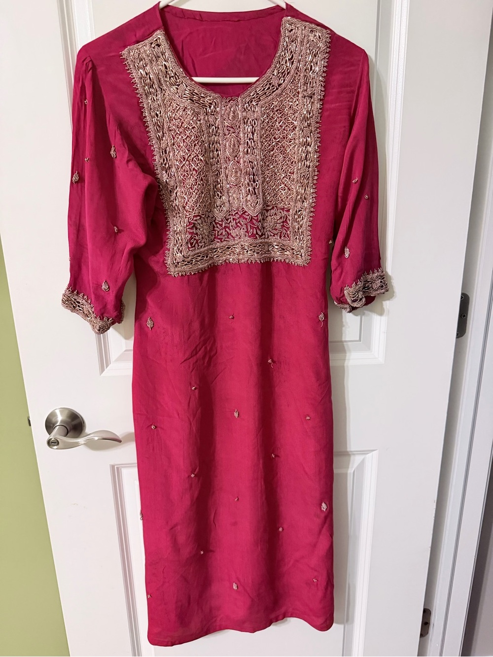 Beautiful cherry red tunic top with heavy embroidery